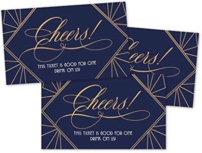 50 Navy Gold Gatsby Drink Ticket Coupons For a Free Drink at Weddings, Work Events or Party Bar, One Free Beer Wine Alcohol Soft Drink or Food Vouchers, Cheers Large Drinking Paper Raffle Cards