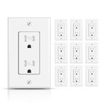 TOPELER Standard Electrical Wall Outlet with Wall Plate, 15A 125V Tamper Resistant Sockets, Decora Duplex Receptacle for Residential & Commercial Use, UL Listed, White, 10 Pack