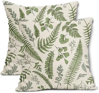 Sage Green Leaf Plant Pillow Covers 18X18 Inch Set of 2 Tropical Fern Herbs Botanical Leaves Floral Decorative Pillow Cases Vintage Cushion Case Farmhouse Home Decor for Couch Sofa Porch Outdoor