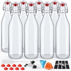 Haulcove Swing Top Glass Bottles, 8 Pack [1 Liter / 33 fl. oz.]
