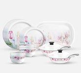 Milton Lissome Round Melamine Dinner Set of 31 Pcs, Tulip, Ivory/Pink