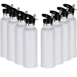 Neihepal 24oz Insulated Water Bottles Bulk 8 Pack,Stainless Steel Double Wall Sport Bottle with Straw Lid,Metal Reusable Thermoses Cup with Hand Cap for School,Cyclists,Hikers,Gift (White,Set of 8)