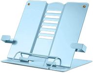 Volo Portable Metal Book Stand Holder - Adjustable, Foldable Design for Desktop Use - Ideal for Cookbooks, Textbooks, Sheet Music, and More - Convenient Book Organizer (Blue)