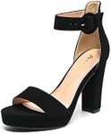 AMOJI Women High Heel Chunky Platform Pump Ankle Strap Open Toe Block Heeled Sandals Wedding Shoes Party Dress Heel 301F4 Black Size 9.5 Women