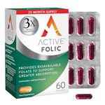 Active Folic | Folic Acid for Pregnancy | Fights Tiredness & Fatigue | Vegan Folic Acid Supplement | Containing L-Methylfolate | 60 Capsules