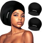 2 Pack YOGINGO Extra Large Swim Cap for Women and Men Adult Youth,Waterproof Silicone Swim Cap for Very Long Hair, Thick Curly Hair & Dreadlocks Braids Weaves Afro Hair (Black)