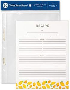 Jot & Mark Recipe Card Paper Full Page 8.5x11 with Crystal Clear Page Protectors for 3 Ring Binder, 30 Count (Lemon Twist)