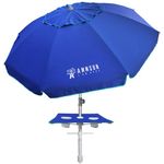 AMMSUN 7ft Heavy Duty High Wind Beach Umbrella with sand anchor, Built-in Table & Tilt Pole, UPF 50+ Windproof Portable Outdoor Umbrellas Carry Bag for Patio Garden Pool Backyard blue