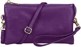 RIAH FASHION Convertible Vegan Leather Wallet Purse Clutch - Small Handbag Phone/Card Slots & Detachable Wristlet/Crossbody, Pebbled - Dark Purple