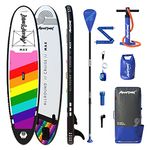 AQUAPLANET Inflatable Stand Up Paddle Board Kit - Max, Rainbow | 10.6 Foot | Ideal for SUP Beginners & Experts | Includes Fin, Paddle, Pump, Repair Kit, Backpack, Leash, Dry Bag, Carry Strap