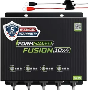 FORM Fusion 10X4 4-Bank Marine Battery Charger, 40A Total (10A per Bank), 12V Smart Onboard Boat Charger for Lithium (LiFePO4), AGM, and Deep Cycle Batteries - Waterproof with Force Start