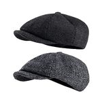 2 Pack Newsboy Cap Peaky Herringbone Baker Boy Flat Caps for Men Women (Black and Gery)