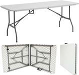 6ft Heavy Duty Folding Table - Ideal for Catering, Camping, Picnic, Party - Portable & Compact Trestle Table with Carry Handle - Indoor/Outdoor Dining, Garden, Market, BBQ - White