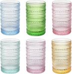 Set of 6 Vintage Drinking Glasses, 14 oz Colored Hobnail Glasses Tumbler, Embossed Design Glassware for Beverages, Water, Juice, Beer, Cocktail, Whiskey and Milk