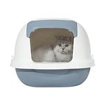 AllPetSolutions Cat Litter box - Plastic Kitty Litter Pen with Front Door Flap, Carbon Filter - Toilet Enclosure with Scoop Holder - Pet Supplies for Housetraining - 52.1x42.7x41.4cm - White & Grey