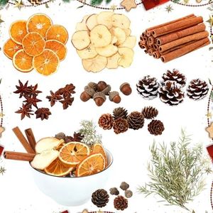 Knitgrip 120 Pieces Christmas Potpourri Bowl Filler Dried Orange Slices Dried Apple Slices Cinnamon Sticks Fennel Acorns Cones White Frosted Pine Cones Stovetop Potpourri for Holiday Xmas Decor