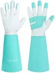 HANDLANDY Long Gardening Gloves for Men & Women, Thorn Proof Rose Pruning Gloves Leather Gauntlets Garden Gloves Yard Work Gloves (XS, Green)