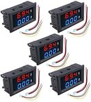 diymore 5PCS 0.28" Volt Amp Meter Digital Voltmeter Ammeter DC 100V 10A Waterproof Dual Display Current Voltage Meter Mini Ammeter Voltmeter 3 Bits Dual LED Display Panel(Red-Blue)