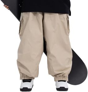 SNOWVERB Womens Mens Winter Baggy Waterproof Ski Pants Snow Cargo Warm Loose Fit Insulation Snowboard Pants (Khaki, S)
