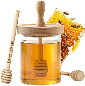 HAPPI STUDIO Honey Jar with Dipper Airtight - Glass Honey Pot Dispenser