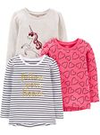 Simple Joys by Carter's Girls' 3-Pack Graphic Long-Sleeve Tees, Unicorn/Heart/Stripe, 5T