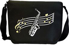 MusicaliTee Saxophone Sax Alto Curved Stave - Sheet Music & Accessory Messenger TRIO Bag