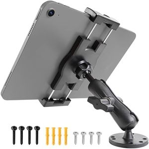 TeQable Industrial Tablet Mount for Truck&Vehicle, Heavy Duty Drill Base iPad Mount Holder for Car, Adjustable Aluminum Arm, Compatible w/ 4.7"-12.9" Devices, Perfect for Dashboard, Boats, Walls–Black