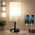 Bedside Table Lamps - 3 Way Dimmable Touch Small Lamp USB C Charging Ports and AC Outlet, Polished Metal Base Fabric Shade Lamps for Bedroom, Office Desk, LED Bulb Included, White