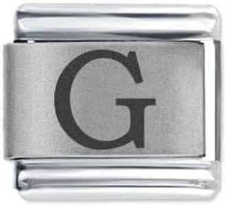 Quiges - Modulo Charm Link in Stile Italiano da 9 mm in Acciaio Inox Lettera Laser G per bracciali in Stile Italian Links