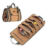 Tool Roll Bag, Heavy Duty Waxed Canvas Multi-Purpose Tool Organize Bag with 6 Zipper Pockets,(Khaki)