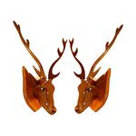 New Pravuji Awesome Crafts,Handmade Deer Head,Home Decor Wooden Showpiece[Small Size Deer Head] for Decorate Your Home & Office Also. Set of 2 (Premium Wood with Original Color)