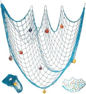 DJFOG Decorazione Murale Marittima - Rete da Pesca Blu in Stile Mediterraneo, 150x200 cm, con Conchiglie per Design d'Interni, Scena ed Eventi