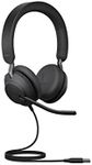 Jabra Evolve2 40 PC Headset - Noise Cancelling Microsoft Teams Certified Stereo Headphones with 3-Microphone Call Technology - USB-A Cable - Black