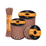 Abma Cord Paracord 550 4mm 100m 100% Nylon Rope Type III 7 Strands Parachute Cord for DIY, Camping, Survival, Outdoor - Max. 250kg - Summer Sunrise (Lava)