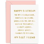 Old English Co. Cute Birthday Card for Best Friend - Unpaid Therapist, Partner in Crime, Shoulder To Cry On - Thank You Happy Birthday Greeting Card for BFF Bestie | Blank Inside with Envelope