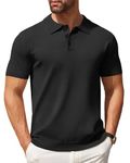 COOFANDY Mens Knit Polo Shirts Casual Short Sleeve Button Down Polo Shirt Classic Golf Shirts, Black, Medium