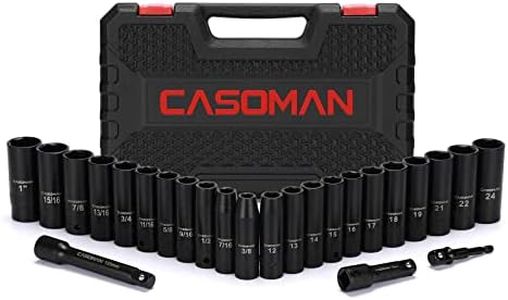 CASOMAN 25PCS 1/2" Drive Impact Socket Set, Deep, Cr-V Steel, 6 Point, Metric&SAE, 12mm to 24mm, 3/8 Inch to 1 Inch, includes Extension Bars: 3-inch, 5-inch, 1/2-1/4 Adapter