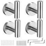 ProChosen 4 Pack Towel Hooks, Wall Coat Hook Bathroom Matte Sliver Robe Hook SUS 304 Stainless Steel Heavy Duty Door Hanger Clothes Cabinet Closet Sponges Hook Shower Robe Hand Hooks for Bathroom