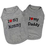 DERUILA 2 PCS I Love My Mommy/Daddy Pattern Dog T-Shirts Clothes Dog Shirts Apparel Summer Outfit Coats for Small Dogs Cat Pet Puppy (M, Grey)…