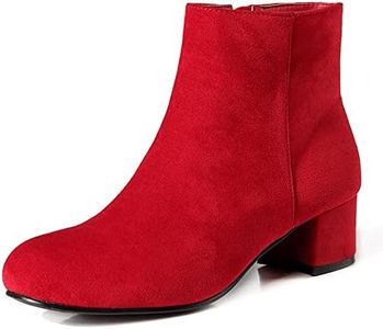 LIURUIJIA Booties for Women Low Heel Suede Ankle Boots Lined Winter Short Dress Boots Red 41(41/US10)