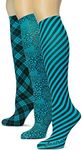 Knee High Trouser Socks w/Colorful Printed Patterns - Made in USA by Sox Trot (3 All About Turquoise 3 Pack)