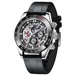 Pagani Design Luxury Men's Automatic Mechanical Watches Skeleton Dial Stainless Steel Rainbow Bezel Rubber Strap 100M Waterproof Sports Wristwatch (1653-black-rubber), Mechanical