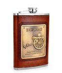 LAVI Stainless Steel and Stitched Leather Hip Flask 8 oz (230 Ml), England Design Wine Whiskey Vodka Alcohol Drinks Pocket Bottle for Men & Women