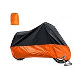 Loriketty Waterproof Protective Motorcycle Cover, Motobike Protective Surface, Anti Dust, Rain, Dirt, Orange Black, XXXL