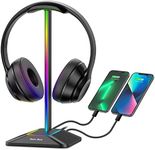 New bee RGB Headphone Stand with 1 USB-C Charging Port and 1 USB Charging Port, Desk Gaming Headset Holder with 7 Light Modes and Non-Slip Rubber Base Suitable for All Earphone Accessories (Black)