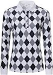 JINSHI Women Long Sleeve Polo Shirts Ladies Golf Shirt Tennis Golf Top Clothing Printed Running Gym Sports Top Checked Black Size L