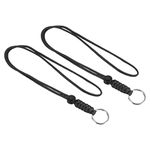 PATIKIL Paracord Lanyard with Keyring 18 Inch, 2 Pack Necklace Keychain Cord Metal Hook Strap for Keys Whistle ID Card Badge Holder, Black