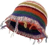 GORGLITTER Women's Crochet Hats Striped Colorblock Knitted Bucket Hat Beanies Cap Multicolor Distressed One-Size