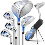 Kids Golf Clubs Set for Ages 9-12, Left Handed Youth Golf Clubs 9 Piece Set with 400cc Driver, Hybrid, 7 Iron, 9 Iron, Wedge, Putter, Stand Bag & 2 Headcovers,Junior Golf Clubs,Blue
