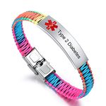 JF.JEWELRY Medical Alert Bracelet for Women | T1D T2D Diabetes Epilepsy Medical Alert ID Emergency Bracelet for Girls & Boys | Handmade Nylon Rope Braided Bracelets, Adjustable, 8 inch, Stainless